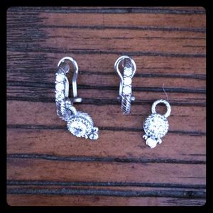 Silver CZ hoops with charm dangle